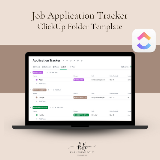 Job Application Tracker | ClickUp Folder Template | Free Forever Compatible